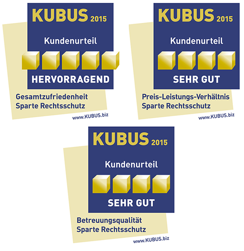 Kundenzufriedenheitsstudie KUBUS 2015 - Gesamtzufriedenheit Höchstwertung „Hervorragend“, „Sehr gut“ Preis-Leistungs-Verhältnis und „Sehr gut“ Betreuungsqualität.