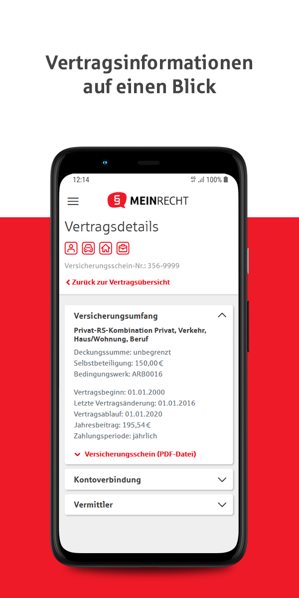 MEINRECHT Kundenportal App - Vertragsinformationen auf einen Blick