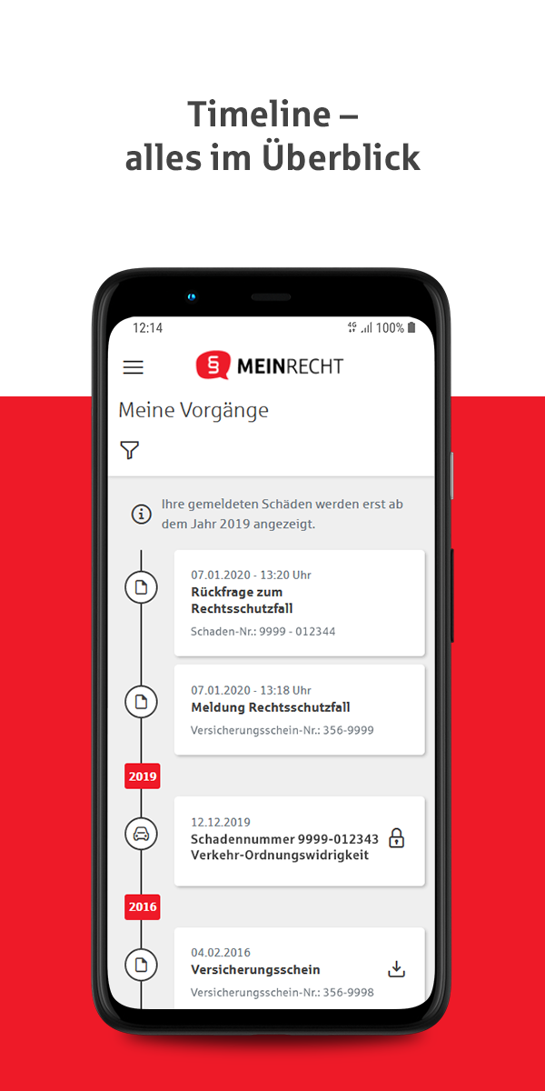 MEINRECHT Kundenportal App -  Timeline - alles im Überblick
